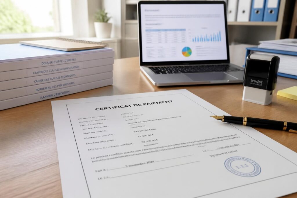 découvrez un modèle de certificat de paiement pour les marchés publics, ainsi que les obligations légales indispensables à respecter pour sécuriser vos transactions.